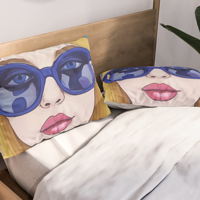 Speed Through, Retro Girl Woman Superpower Magic, Fashion Sunburst Blonde Female, Feminism Colorful Illustration Eclectic Bohemian Maximalism Pillow Sham Gallery Image 2