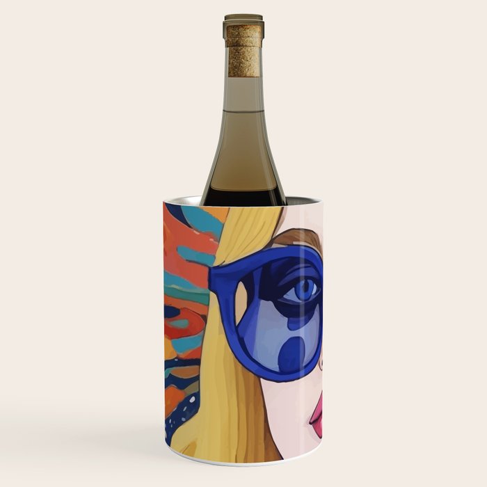 Speed Through, Retro Girl Woman Superpower Magic, Fashion Sunburst Blonde Female, Feminism Colorful Illustration Eclectic Bohemian Maximalism Wine Chiller Gallery Image 2