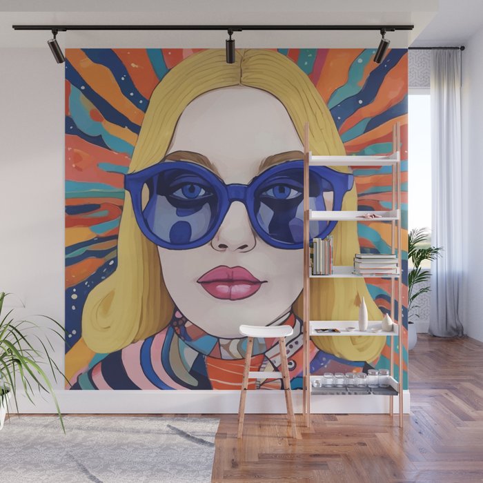 Speed Through, Retro Girl Woman Superpower Magic, Fashion Sunburst Blonde Female, Feminism Colorful Illustration Eclectic Bohemian Maximalism Wall Mural Gallery Image 1