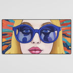 Speed Through, Retro Girl Woman Superpower Magic, Fashion Sunburst Blonde Female, Feminism Colorful Illustration Eclectic Bohemian Maximalism Desk Mat Gallery Image 3