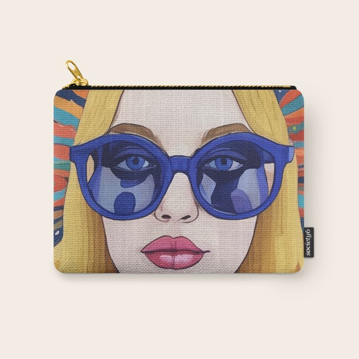 Speed Through, Retro Girl Woman Superpower Magic, Fashion Sunburst Blonde Female, Feminism Colorful Illustration Eclectic Bohemian Maximalism Carry All Pouch Gallery Image 1