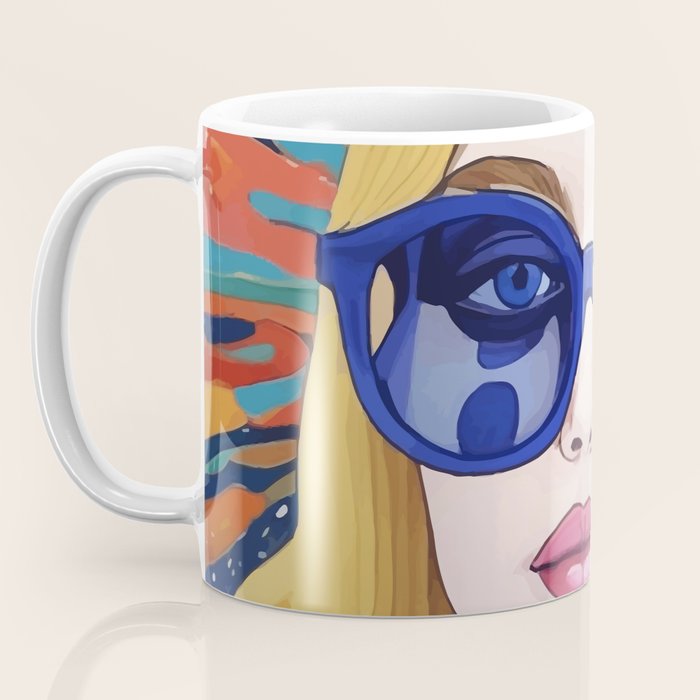 Speed Through, Retro Girl Woman Superpower Magic, Fashion Sunburst Blonde Female, Feminism Colorful Illustration Eclectic Bohemian Maximalism Coffee Mug Gallery Image 3