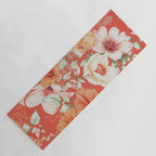 Peach Florals with Painted Speckles on Orange Coral Yoga Mat Gallery Image 1