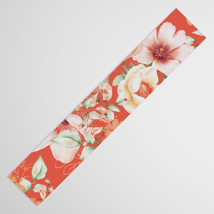 Peach Florals with Painted Speckles on Orange Coral Table Runner Gallery Image 3