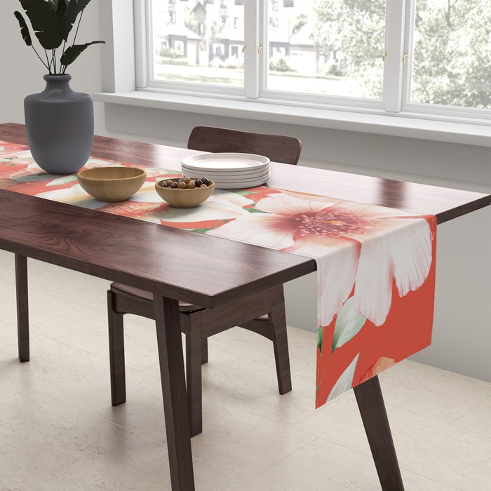 Peach Florals with Painted Speckles on Orange Coral Table Runner Gallery Image 2