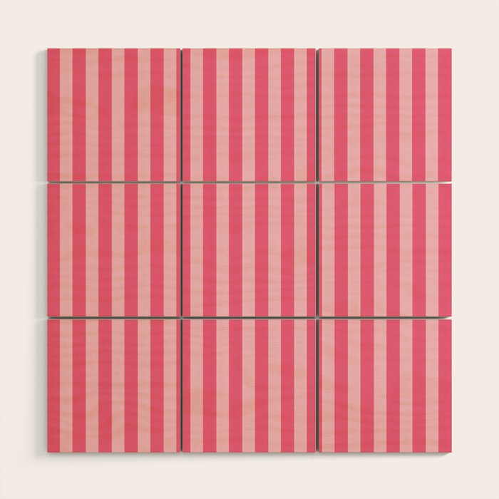 Pink Striped Pattern - Minimal Restro Aesthetic Wood Wall Art Gallery Image 1