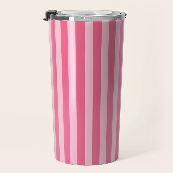 Pink Striped Pattern - Minimal Restro Aesthetic Travel Mug Gallery Image 3