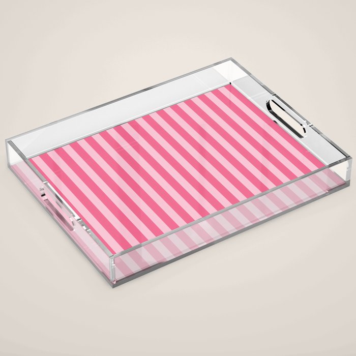 Pink Striped Pattern - Minimal Restro Aesthetic Acrylic Tray Gallery Image 1