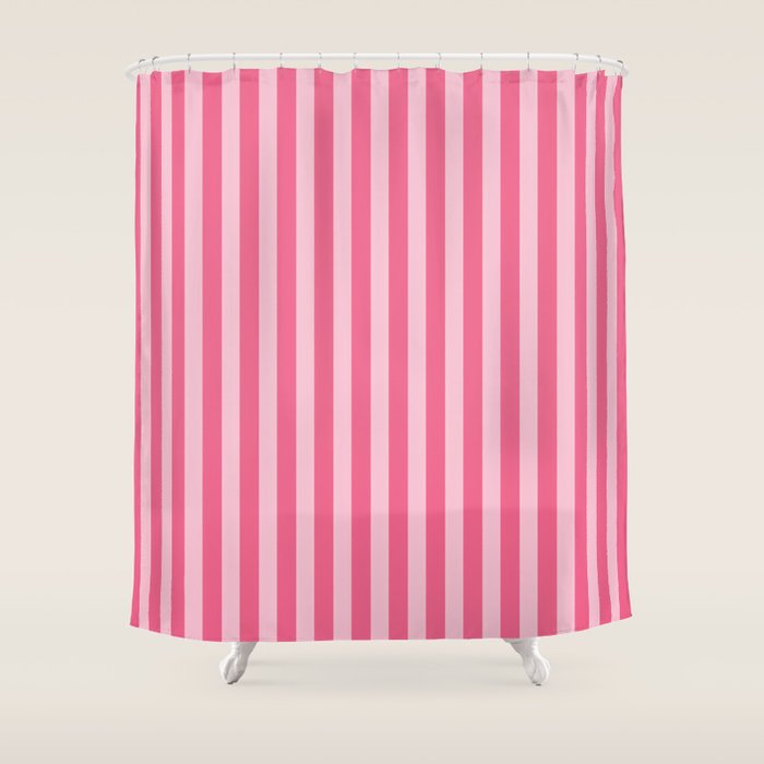 Pink Striped Pattern - Minimal Restro Aesthetic Shower Curtain Gallery Image 1