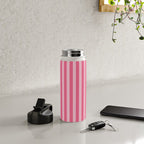 Pink Striped Pattern - Minimal Restro Aesthetic Water Bottle Gallery Image 4