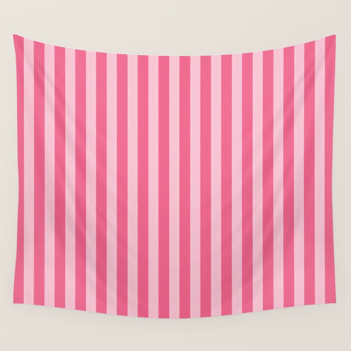 Pink Striped Pattern - Minimal Restro Aesthetic Wall Tapestry Gallery Image 4