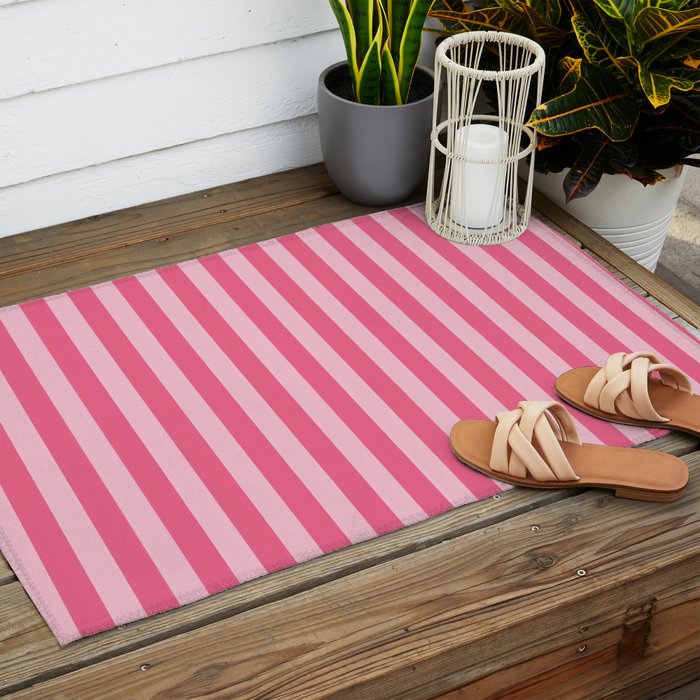 Pink Striped Pattern - Minimal Restro Aesthetic Outdoor Rug Gallery Image 2