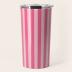 Pink Striped Pattern - Minimal Restro Aesthetic Travel Mug Gallery Image 1