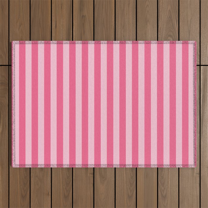 Pink Striped Pattern - Minimal Restro Aesthetic Outdoor Rug Gallery Image 1
