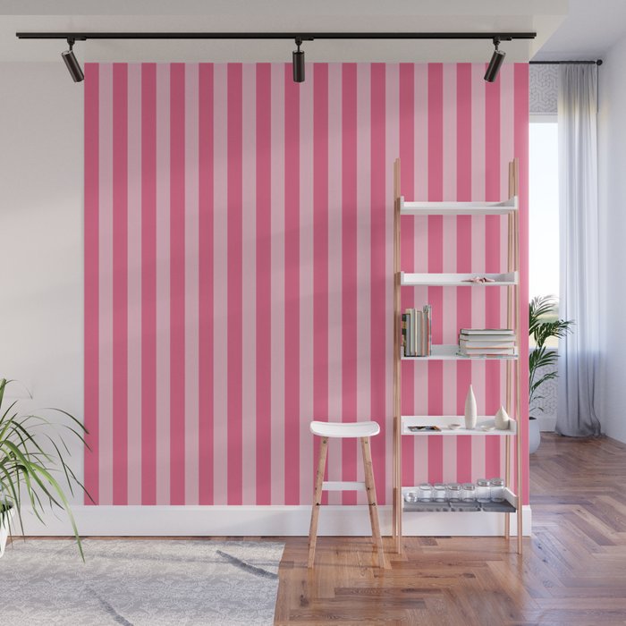 Pink Striped Pattern - Minimal Restro Aesthetic Wall Mural Gallery Image 1