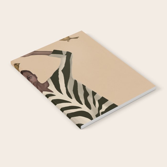 Woman with Birds and Zebra Pattern Dress Notebook Gallery Image 2