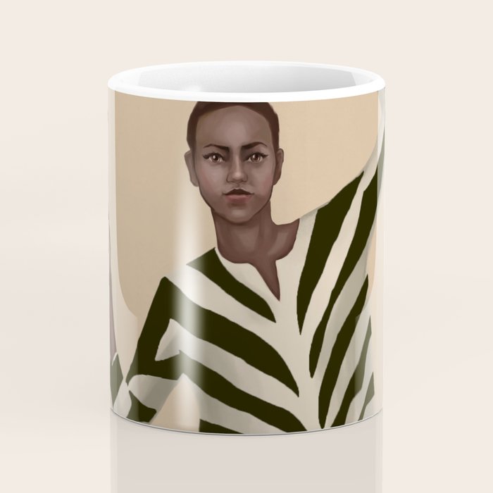 Woman with Birds and Zebra Pattern Dress Coffee Mug Gallery Image 4