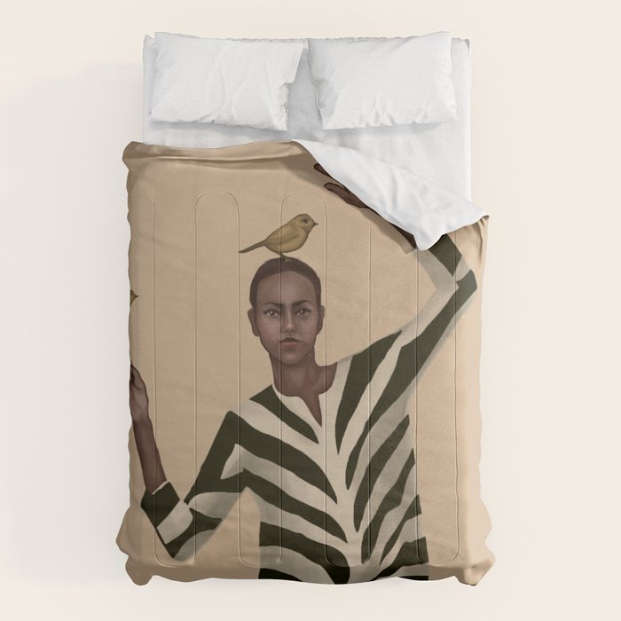 Woman with Birds and Zebra Pattern Dress Comforter Gallery Image 6