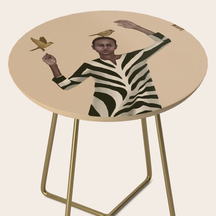Woman with Birds and Zebra Pattern Dress Side Table Gallery Image 2