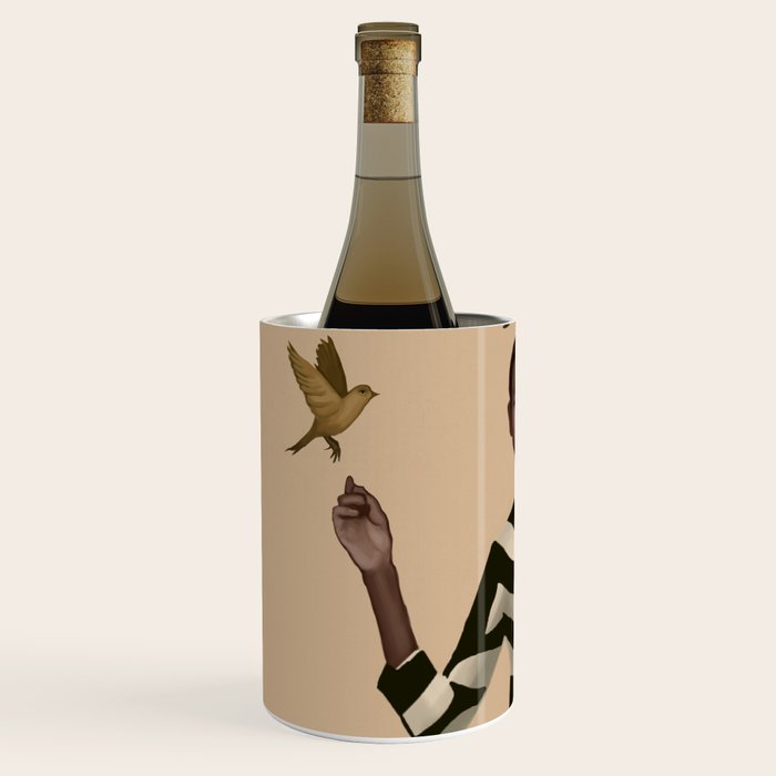 Woman with Birds and Zebra Pattern Dress Wine Chiller Gallery Image 2