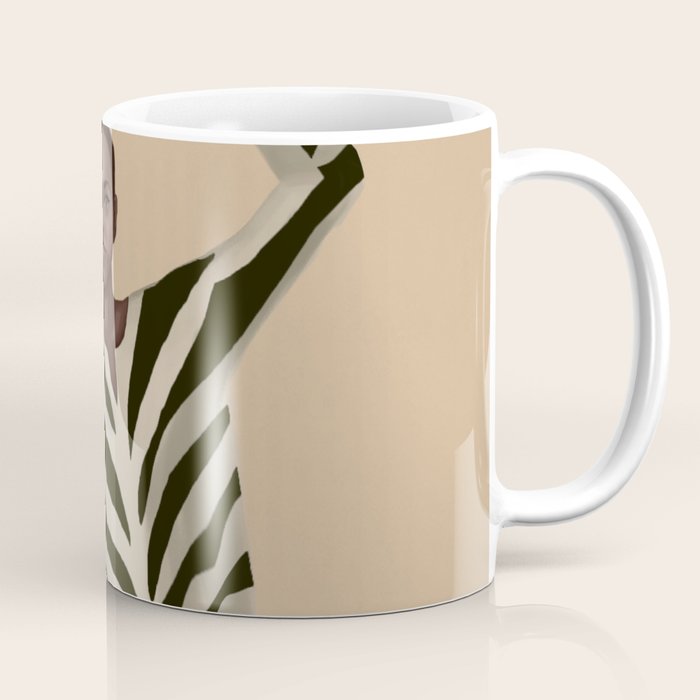 Woman with Birds and Zebra Pattern Dress Coffee Mug Gallery Image 1