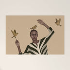 Woman with Birds and Zebra Pattern Dress Welcome Mat Gallery Image 1