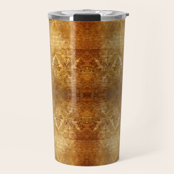 AGED GOLDEN DAMASK Shabby Chic  Travel Mug Gallery Image 1