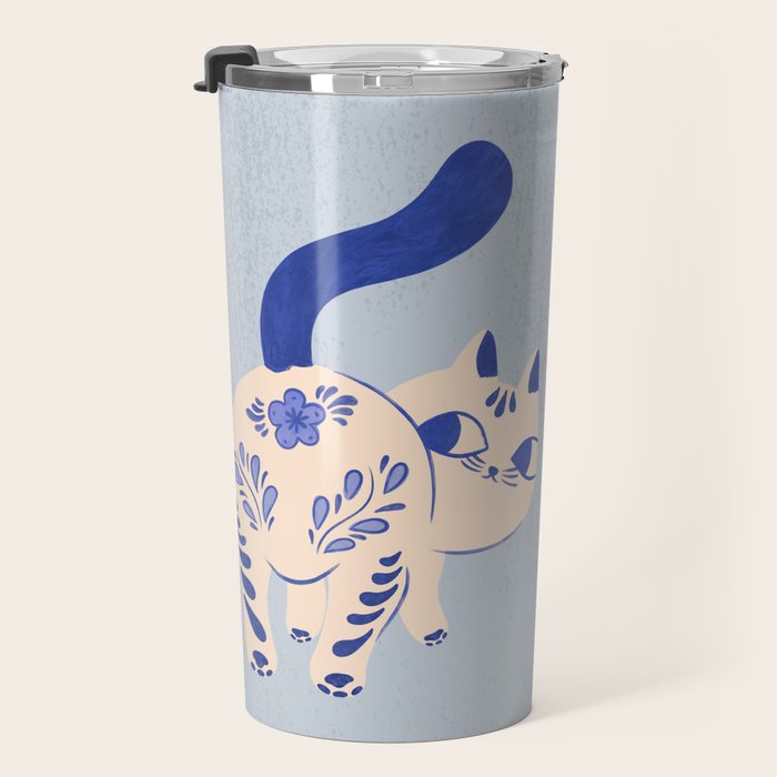 Purrcelin Cat - Pretty Delft Porcelain Kitty Travel Mug Gallery Image 3