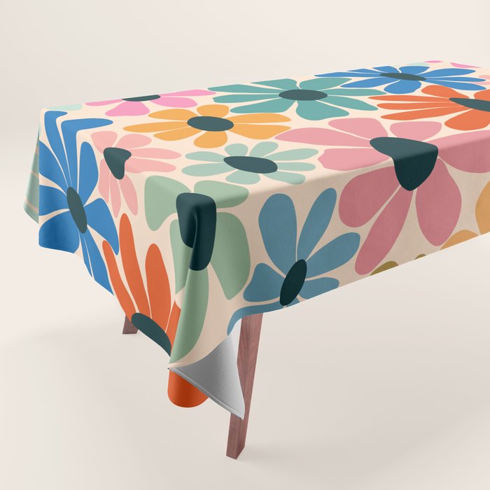 Retro Fun Floral - Rainbow color Tablecloth Gallery Image 1