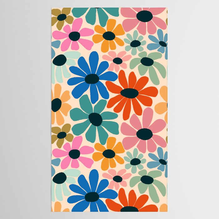 Retro Fun Floral - Rainbow color Tablecloth Gallery Image 2