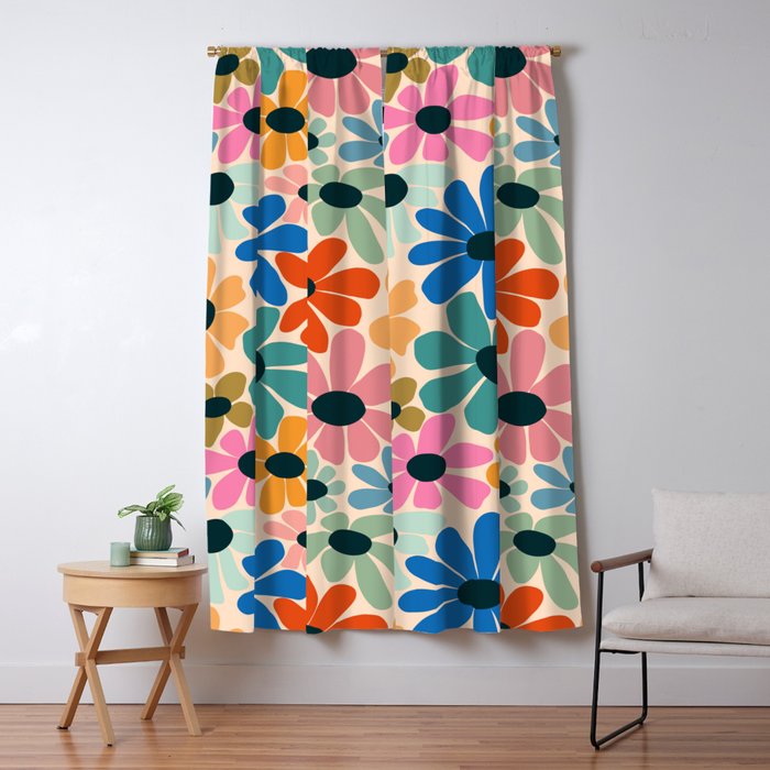 Retro Fun Floral - Rainbow color Window Curtain Gallery Image 5