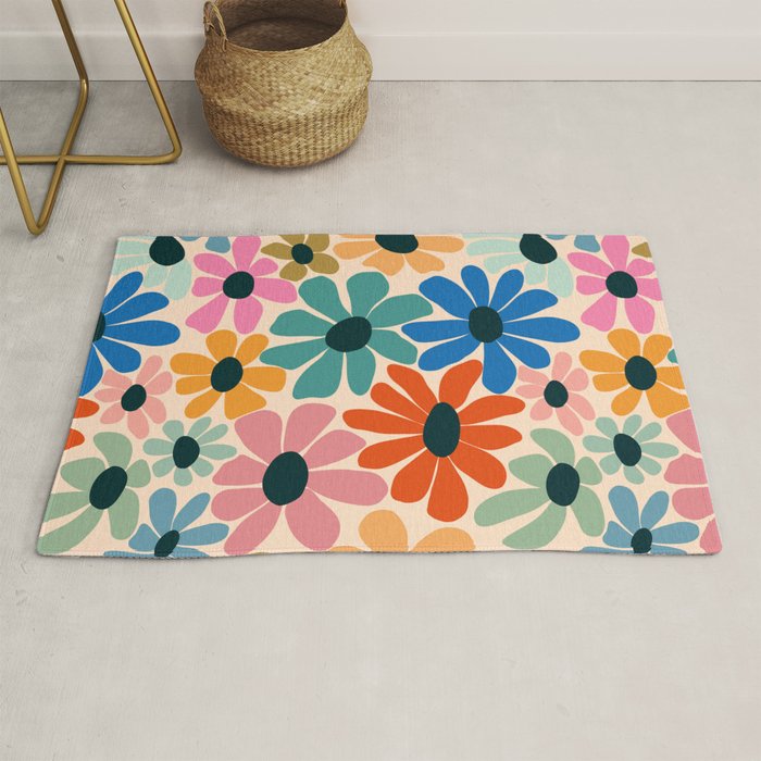 Retro Fun Floral - Rainbow color Rug Gallery Image 1