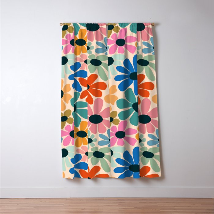 Retro Fun Floral - Rainbow color Window Curtain Gallery Image 3