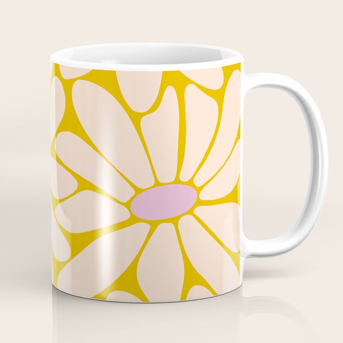 Big Daisy - Groovy Flower - Yellow, Pink and Off-white Coffee Mug Gallery Image 1