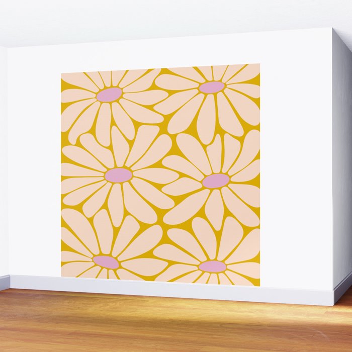 Big Daisy - Groovy Flower - Yellow, Pink and Off-white Wall Mural Gallery Image 2