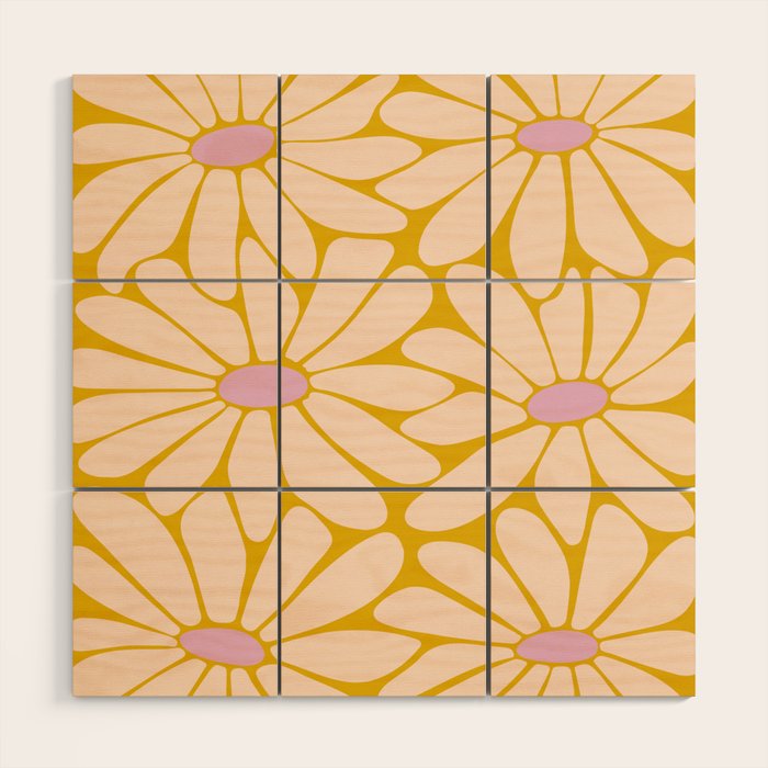 Big Daisy - Groovy Flower - Yellow, Pink and Off-white Wood Wall Art Gallery Image 1