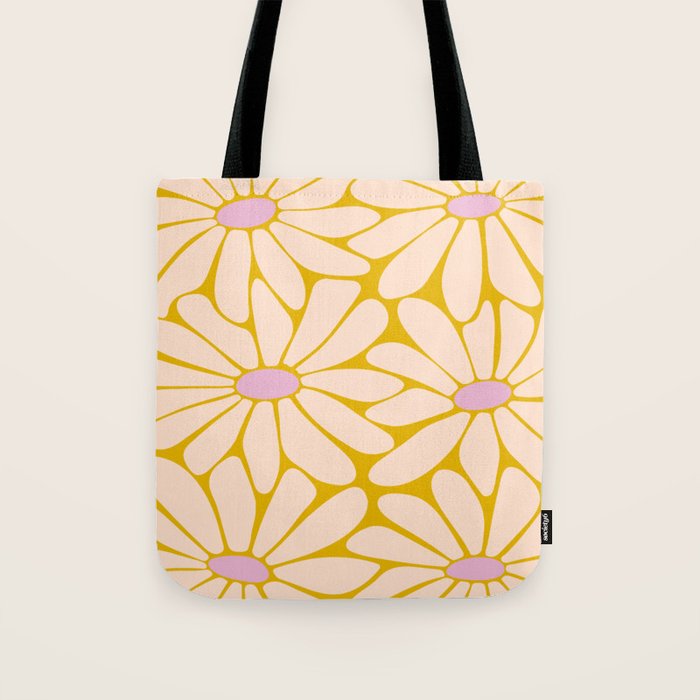Big Daisy - Groovy Flower - Yellow, Pink and Off-white Tote Bag Gallery Image 1