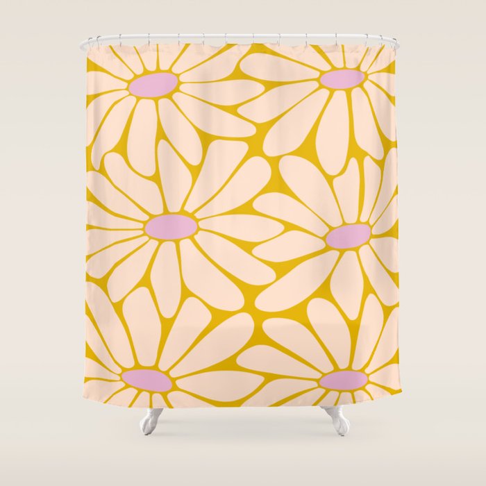 Big Daisy - Groovy Flower - Yellow, Pink and Off-white Shower Curtain Gallery Image 1