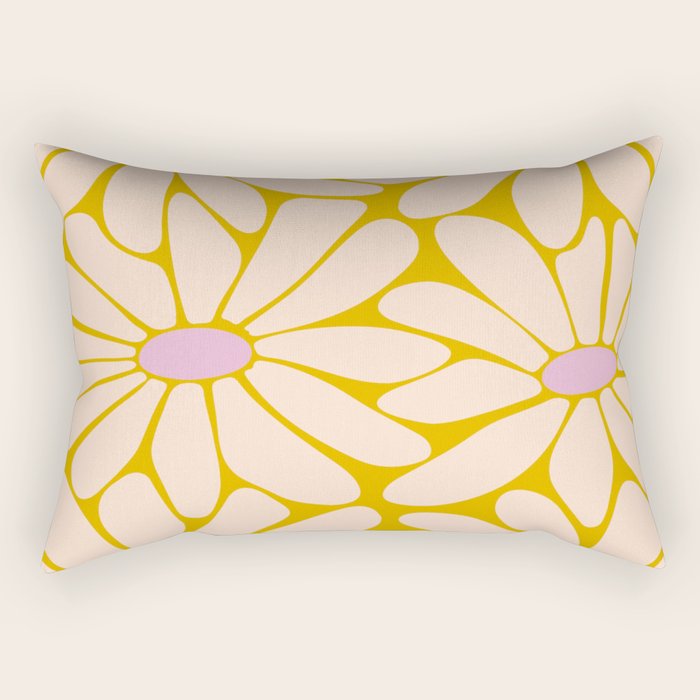 Big Daisy - Groovy Flower - Yellow, Pink and Off-white Rectangular Pillow Gallery Image 1