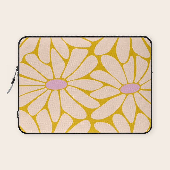 Big Daisy - Groovy Flower - Yellow, Pink and Off-white Laptop Sleeve Gallery Image 1