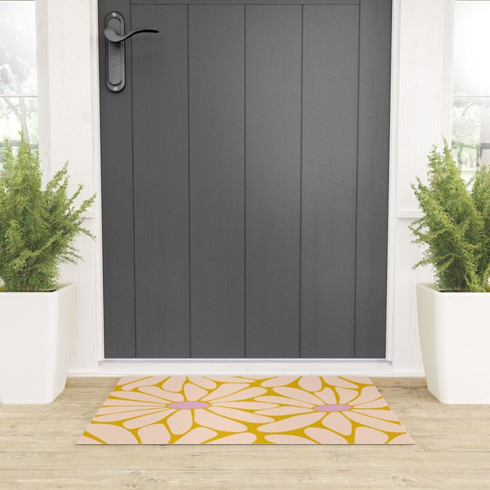 Big Daisy - Groovy Flower - Yellow, Pink and Off-white Welcome Mat Gallery Image 3