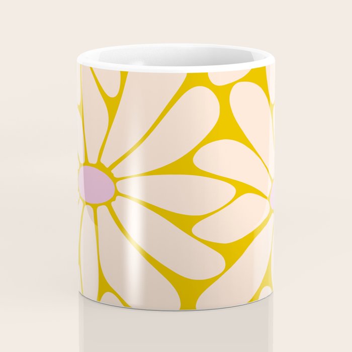 Big Daisy - Groovy Flower - Yellow, Pink and Off-white Coffee Mug Gallery Image 4