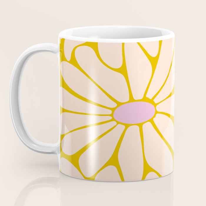 Big Daisy - Groovy Flower - Yellow, Pink and Off-white Coffee Mug Gallery Image 3