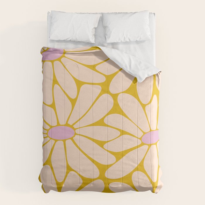 Big Daisy - Groovy Flower - Yellow, Pink and Off-white Comforter Gallery Image 6