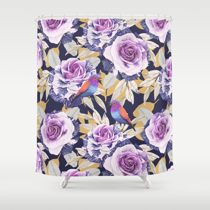 Bird in the rose bush D Shower Curtain Gallery Image 1