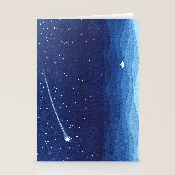 Falling star, shooting star, sailboat ocean waves blue sea Stationery Card Gallery Image 2