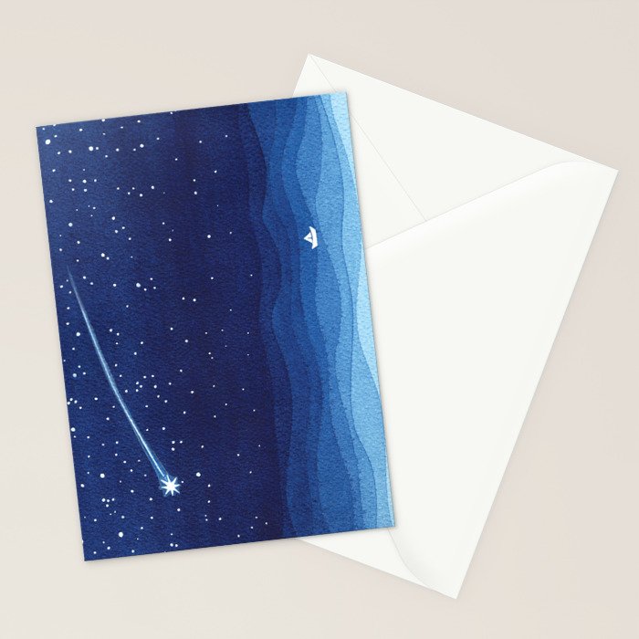 Falling star, shooting star, sailboat ocean waves blue sea Stationery Card Gallery Image 2