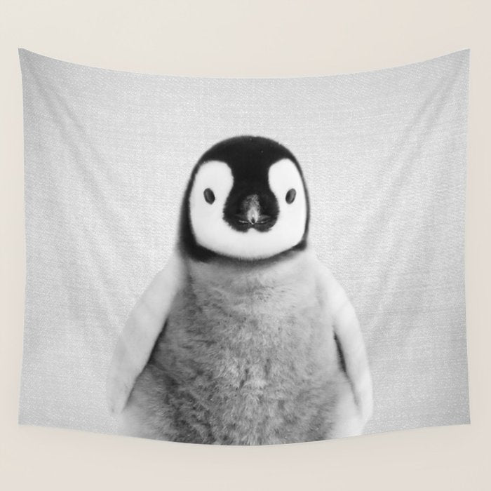 Baby Penguin - Black & White Wall Tapestry Gallery Image 4