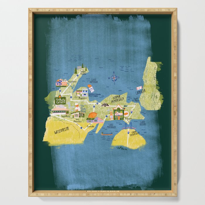 Map of Northern Michigan - Pasty Tour in Emerald Serving Tray Gallery Image 1