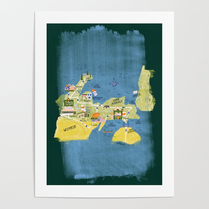Map of Northern Michigan - Pasty Tour in Emerald Poster Gallery Image 4